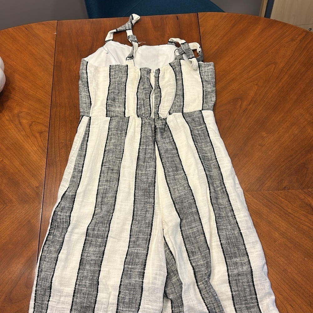 Urban Romantics Jumpsuit Romper Womens L Striped Linen Blend Wide Leg Sleeveless - Picture 5 of 9